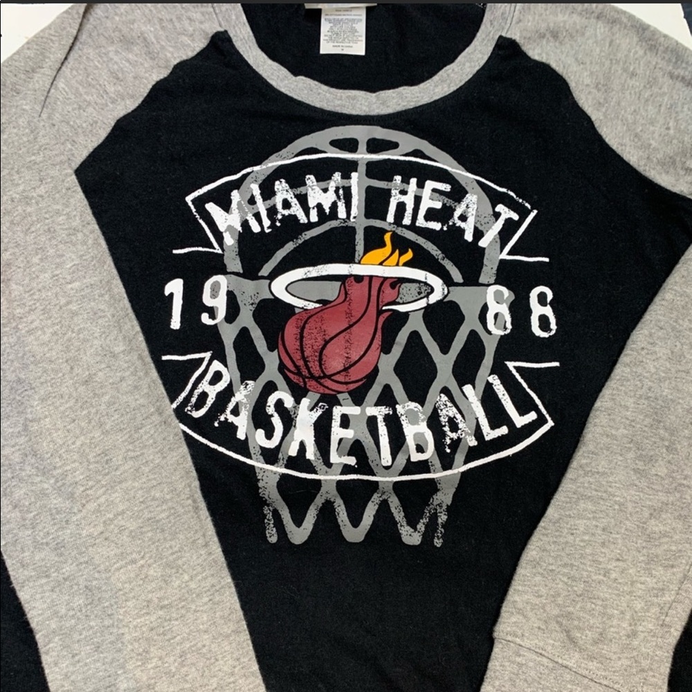 Miami Heat Basketball NBA Black & Gray Long Raglan Sleeve Shirt Women’s …